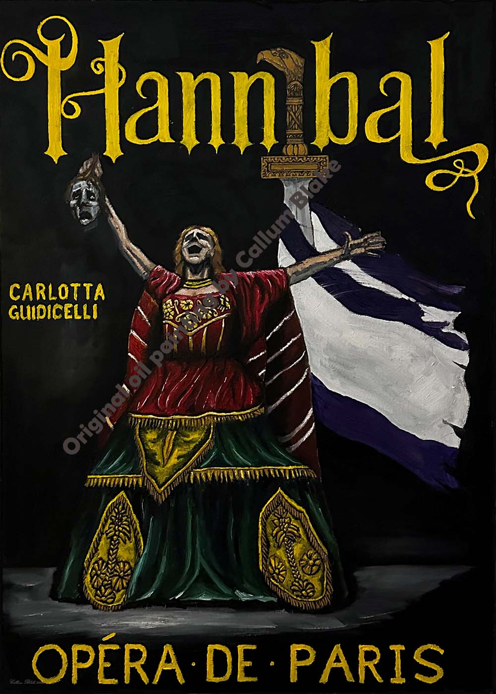 Painting made into 2 x 1.5 m poster as a prop for Phantom of the opera. Adds to the costume set supplied by Thespis. 